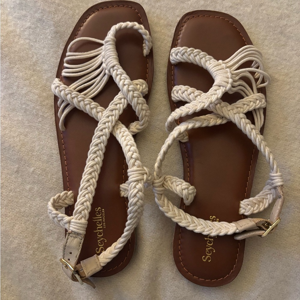 Seychelles Women's Braided Cream and Tan Sandals